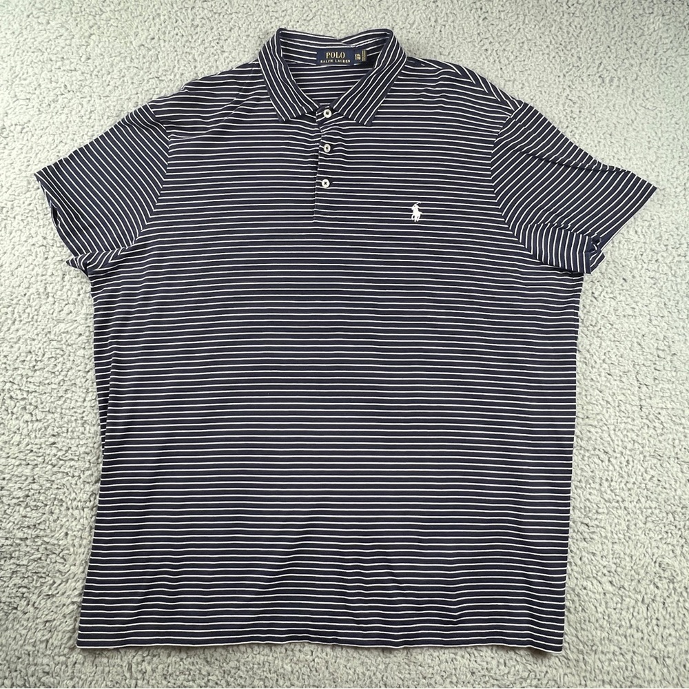 Polo Ralph Lauren Polo Shirt Mens Sz XXL Blue White Strip Short Sleeve